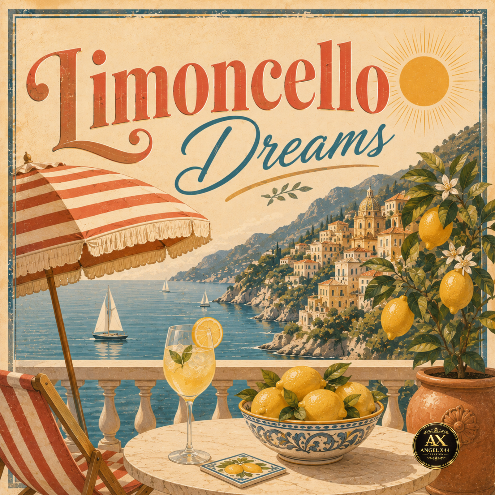 Poster retro Limoncello Dreams inspirat de vacanțele mediteraneene