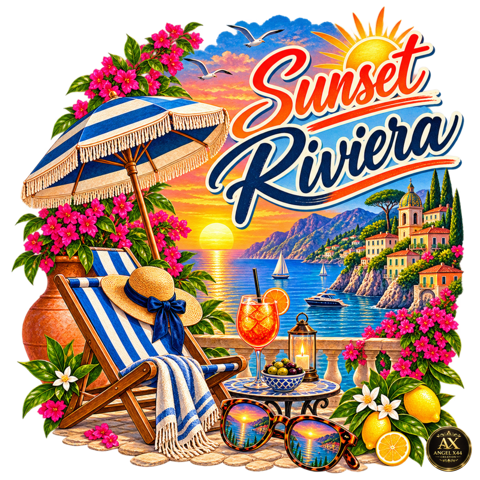 Design Sunset Riviera în stil retro mediteranean