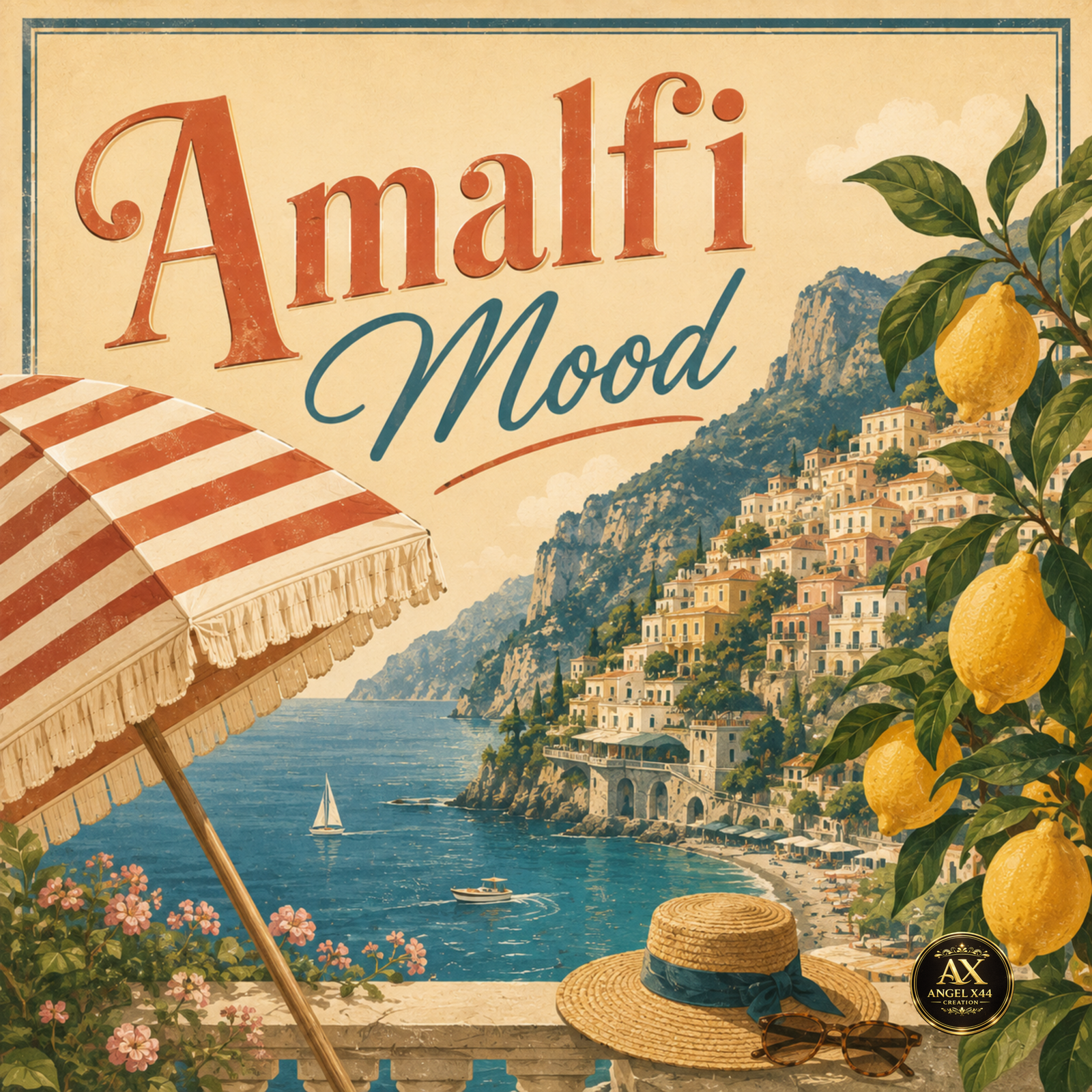 Poster retro Amalfi Mood inspirat de Coasta Amalfi