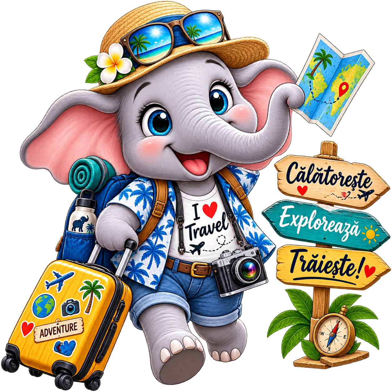 Elefant calator cu mesajul Calatoreste exploreaza traieste