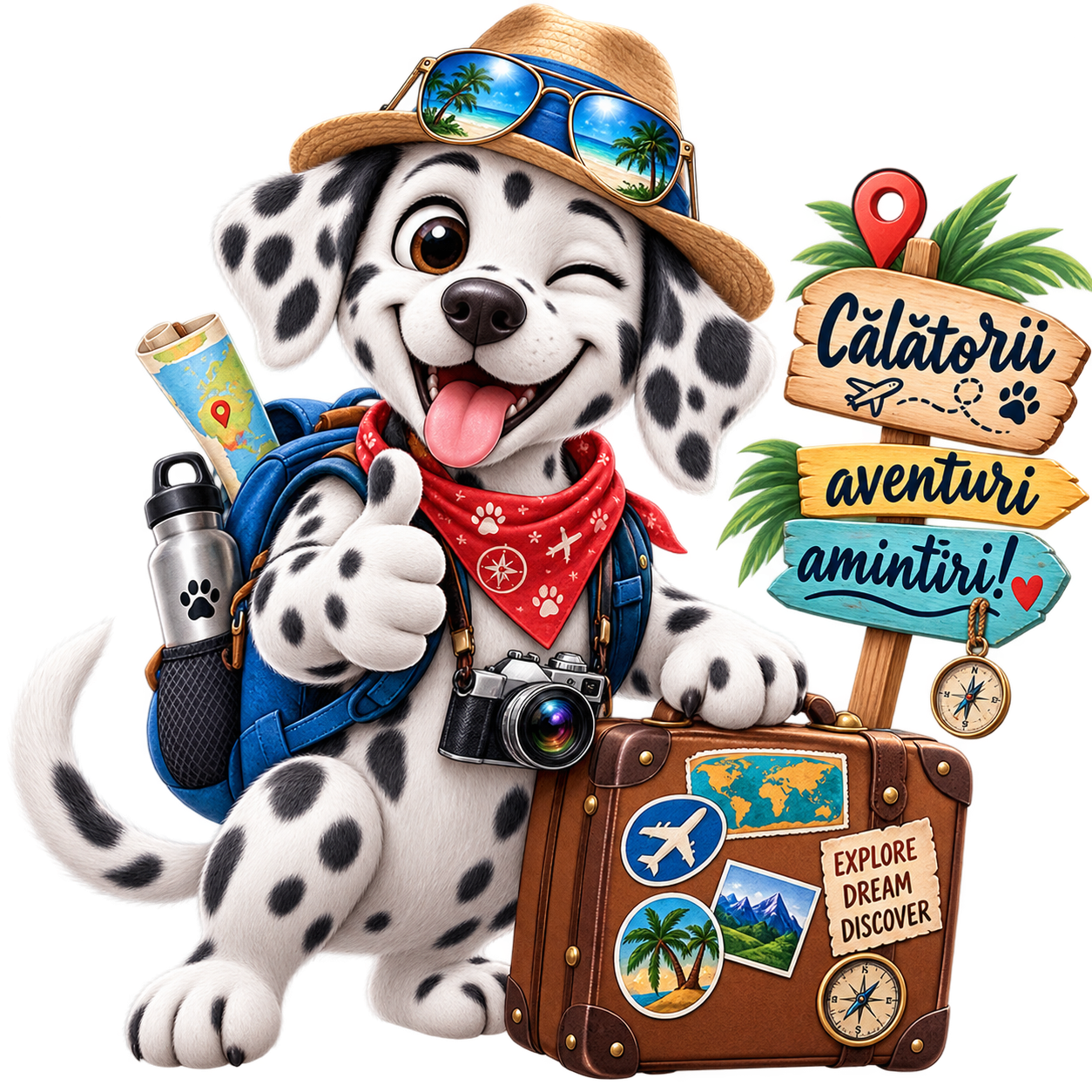 Dalmatian calator cu mesajul Calatorii aventuri amintiri