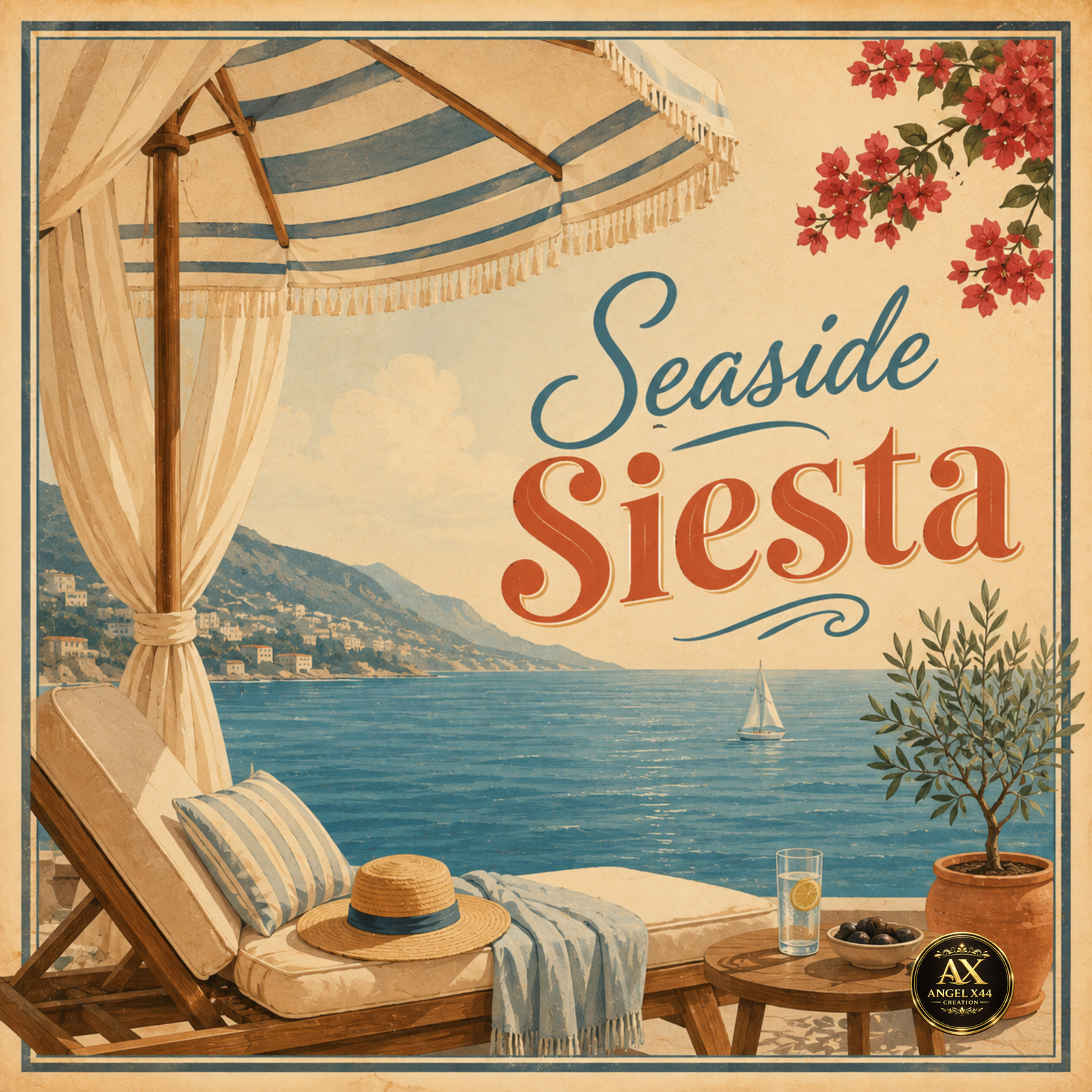 Poster retro Seaside Siesta inspirat de relaxarea la malul mării