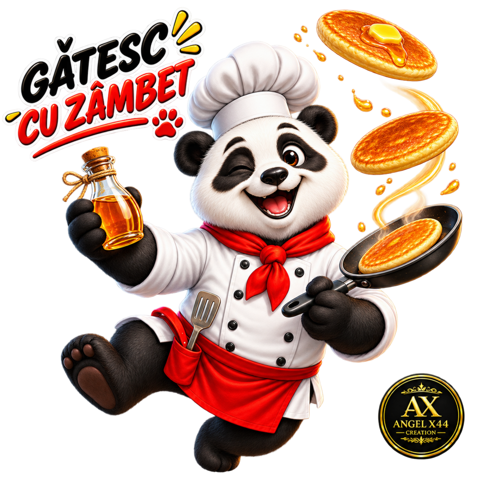 Panda chef cu mesajul Gatesc cu zambet