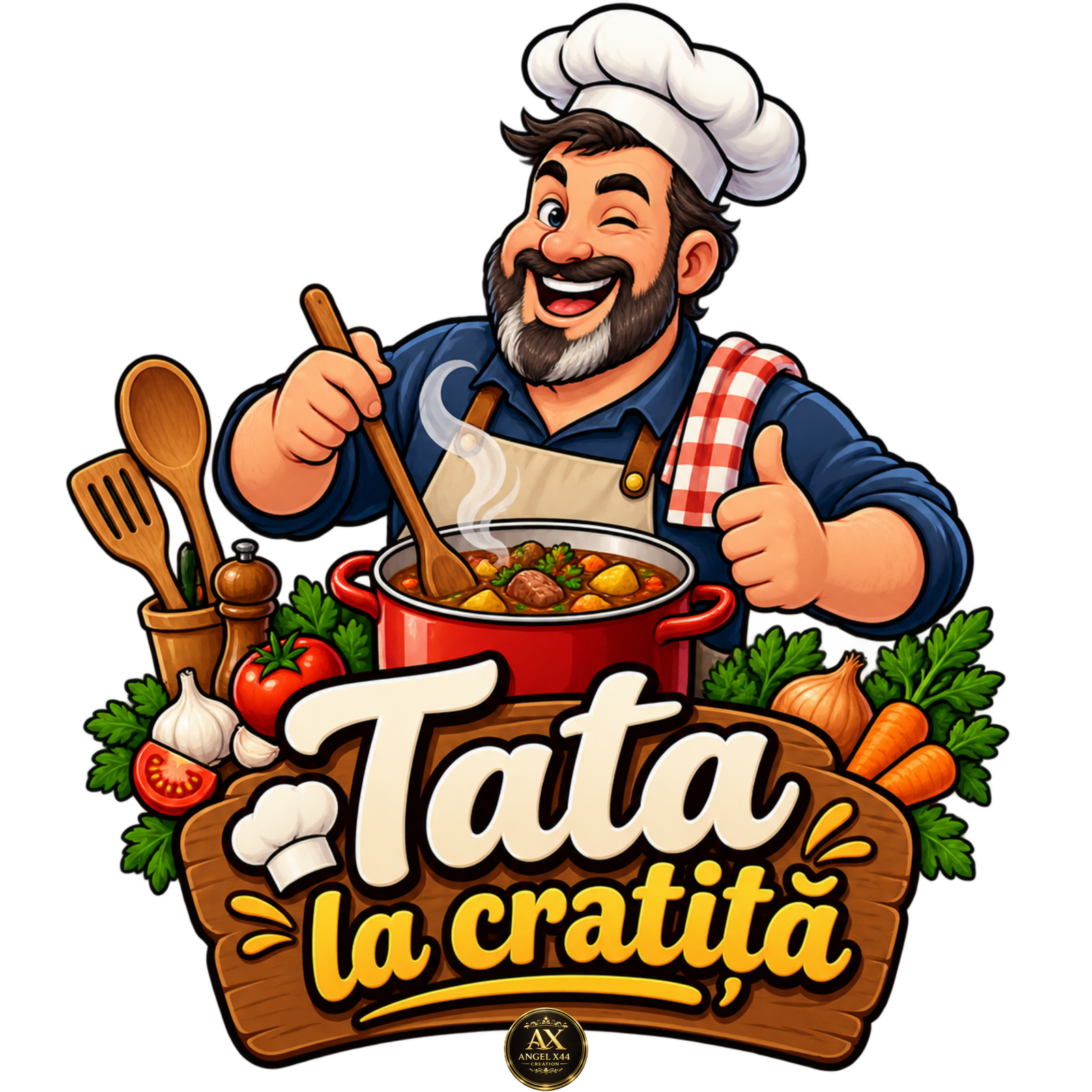 Tata bucatar cu mesajul Tata la cratita