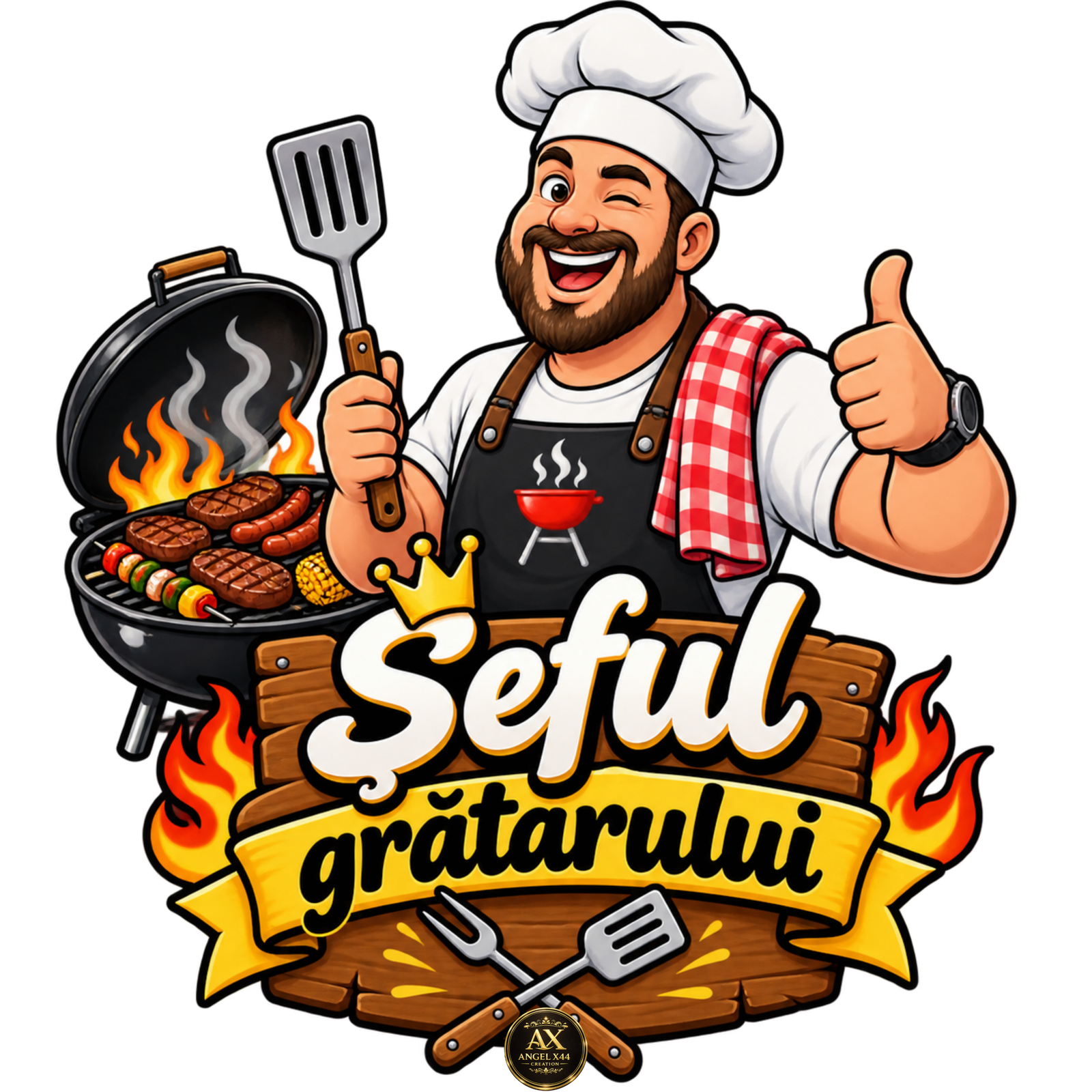 Bucatar la gratar cu mesajul Seful gratarului