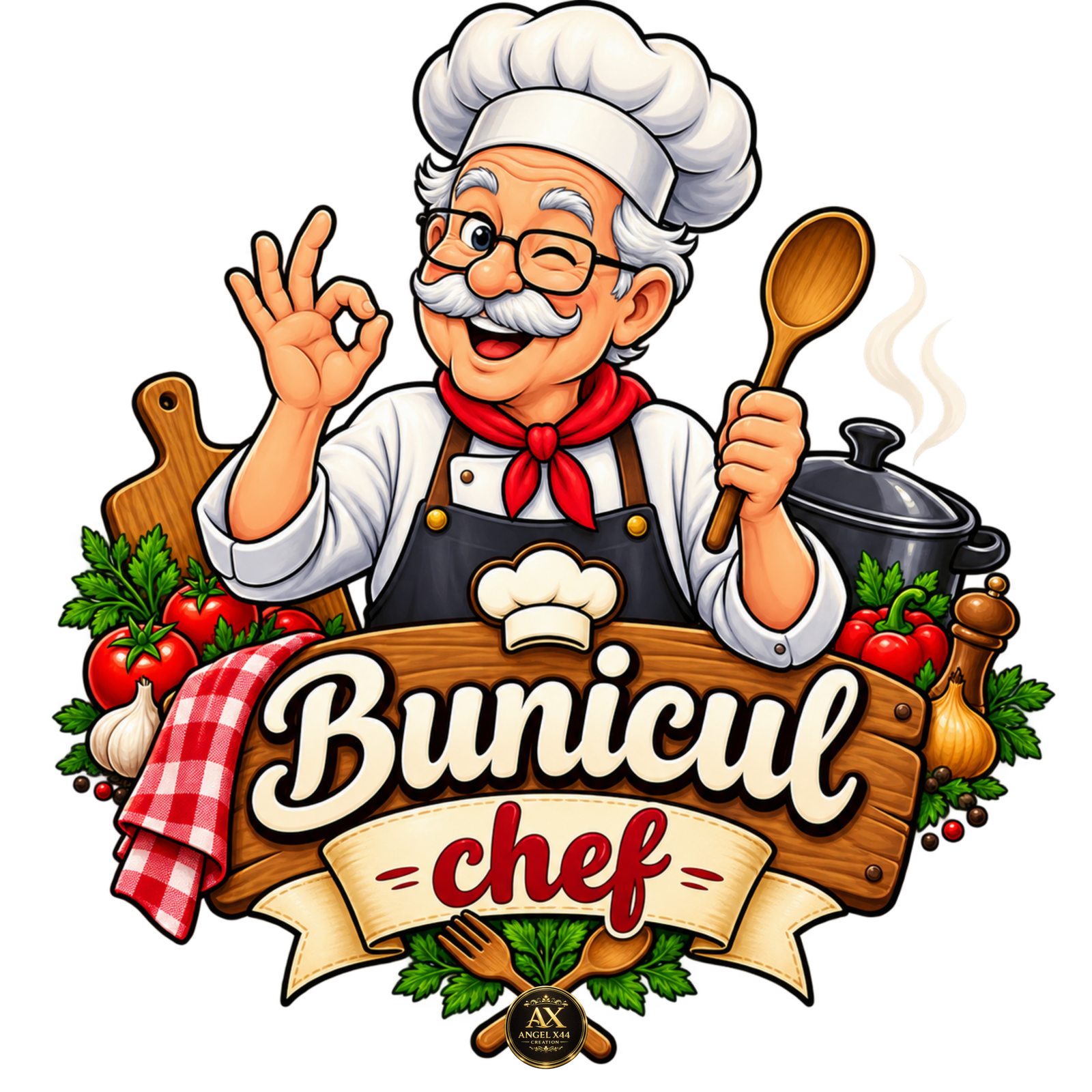 Bunic bucatar cu mesajul Bunicul chef