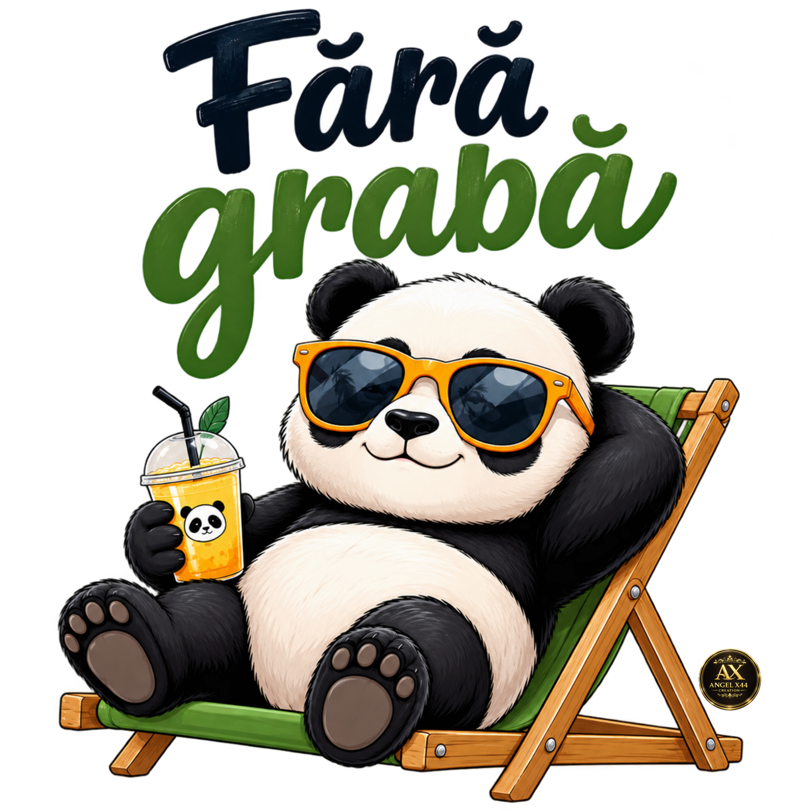 Panda relaxat cu mesajul Fara graba