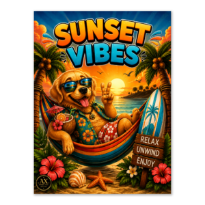 Poster Sunset Vibes 30 × 40 cm – design tropical ANGEL X44