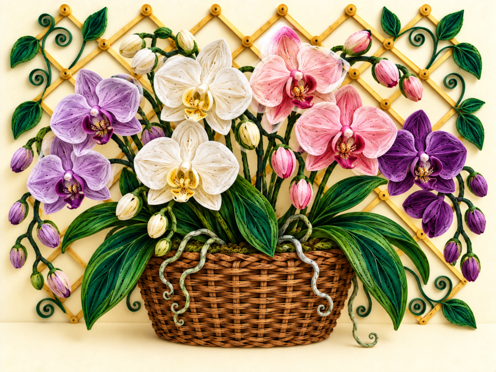 Tablou quilling Coș cu orhidee