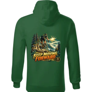 Hanorac bărbătesc verde cu design Keep Moving Forward imprimat pe spate