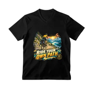 Tricou negru cu decolteu în V și design pentru bicicliști