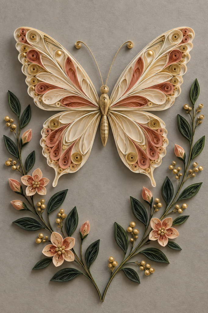 Aripi de lumină, lucrare decorativă în stil quilling