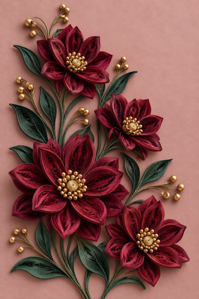 Soare printre petale, tablou floral în stil quilling