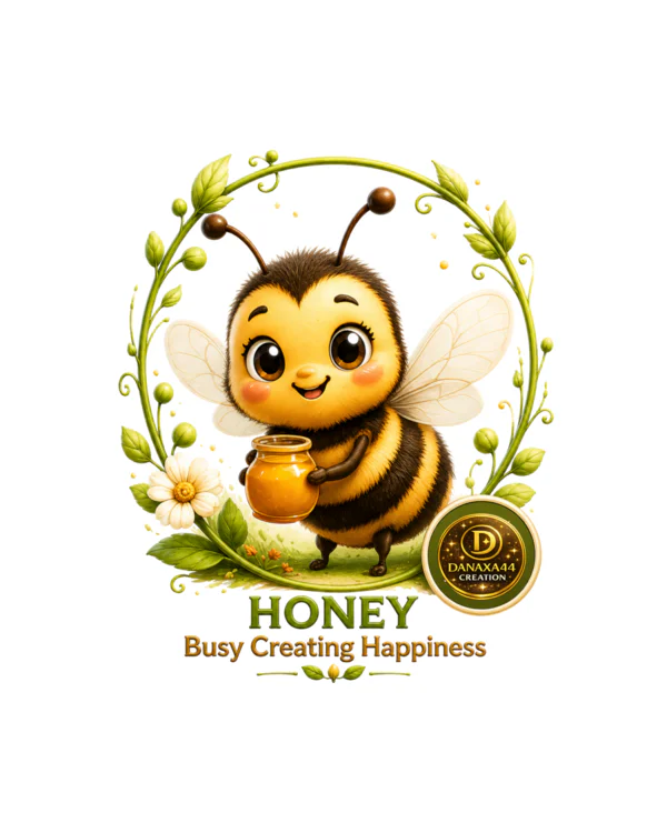 Cană Honey cu albinuță prezentată în decor Cană Honey cu albinuță și borcan cu miere prezentată în decor