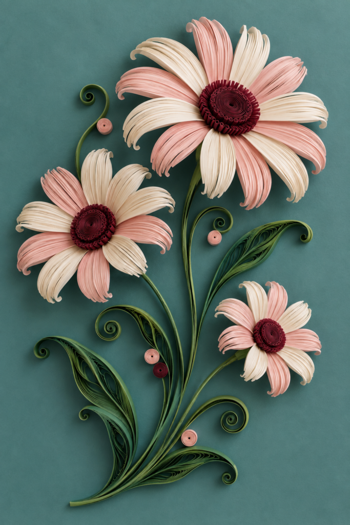 Petale de catifea, tablou floral în stil quilling