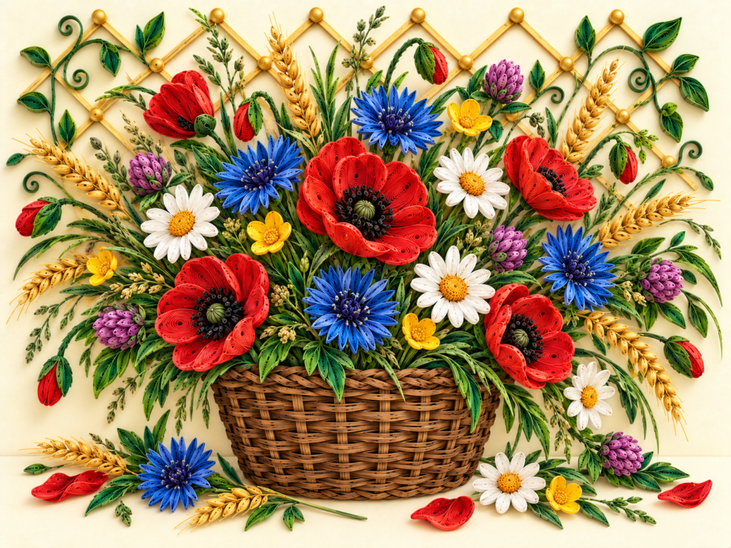 Tablou quilling Coș cu flori de câmp