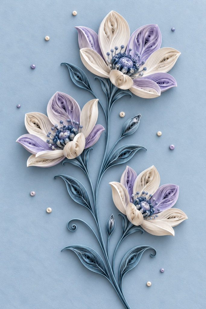 Alb infinit, tablou floral în stil quilling