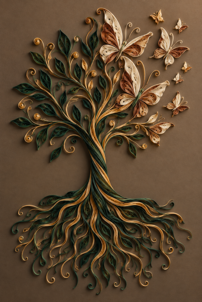 Rădăcini și aripi, lucrare decorativă în stil quilling