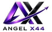 logo angel x44 mov și negru