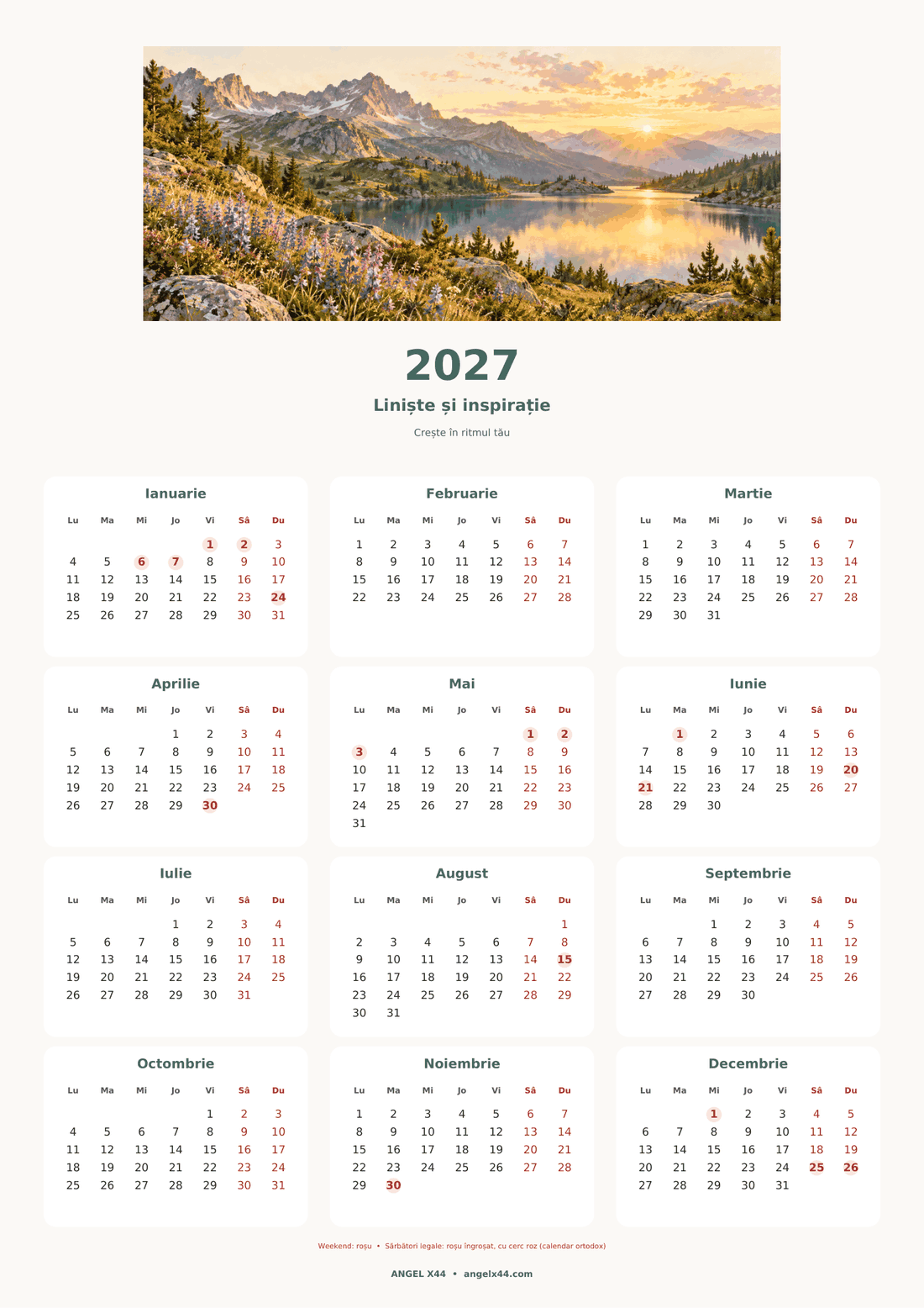 Calendar 2027 Liniște și inspirație